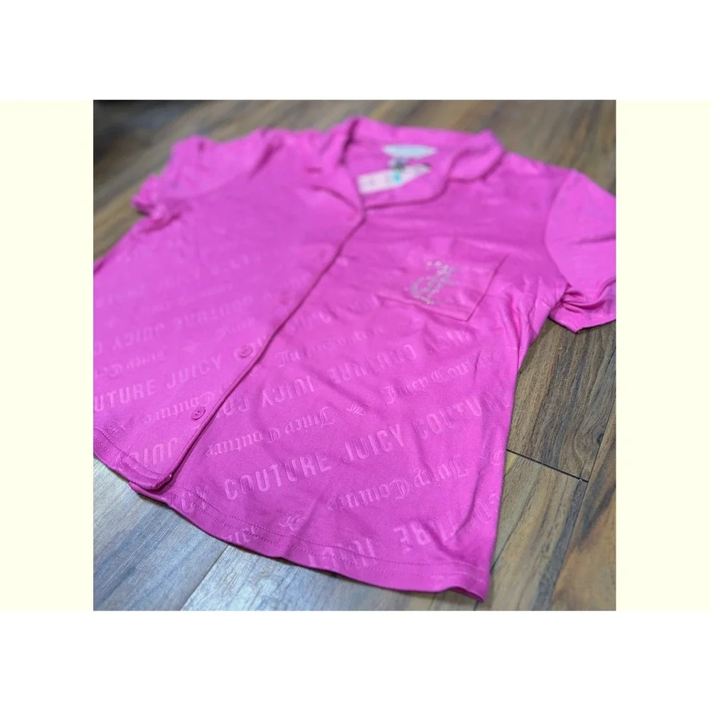 Juicy Couture Pajama Set Large Pink Rhinestone Logo Y2K Loungewear Sleepwear